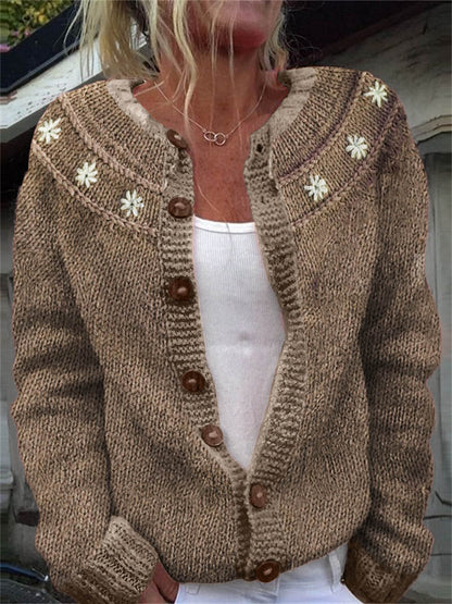 Classy Daisies Yoke Crochet Cozy Knit Cardigan elevenforest