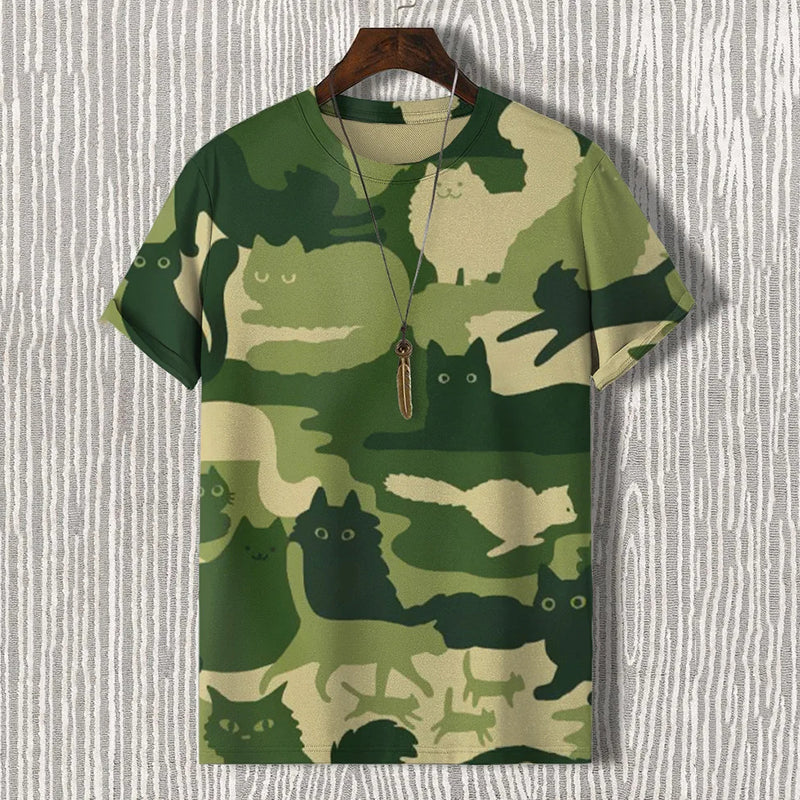 Men's Camo Cat Art Pattern Print T-shirt elevenforest
