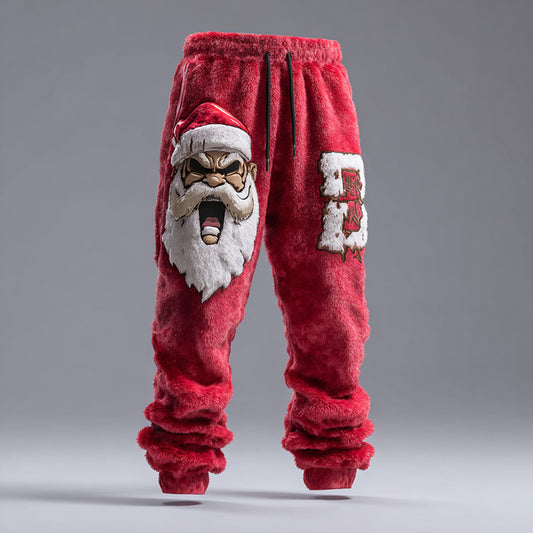 Men's Quirky Angry Santa Claus Flannel Sweatpants artswardrobe