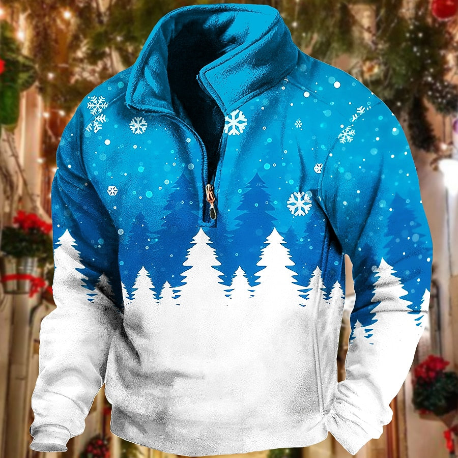 Comstylish Men's Christmas Print Casual Zipper Sweatshirt