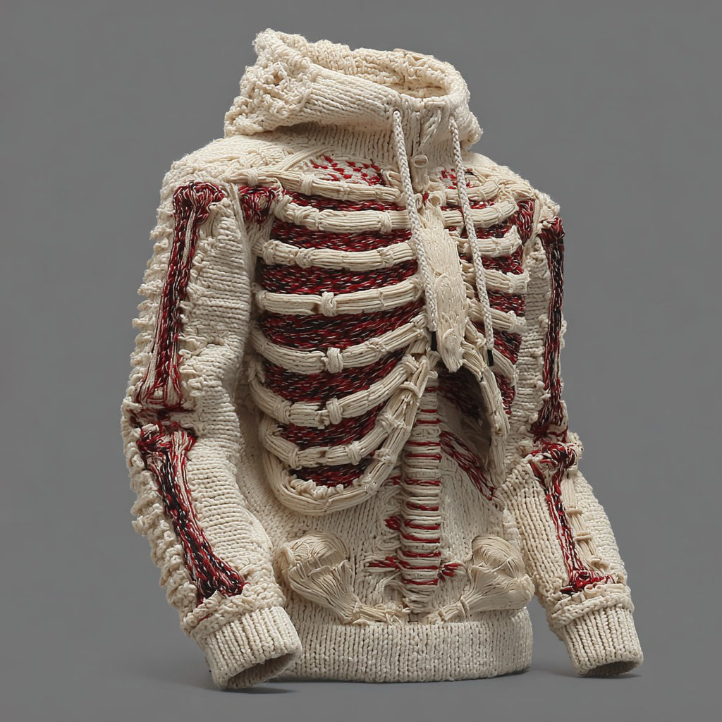 Men's Halloween Skeleton Art  Knit Hooded Sweater artswardrobe