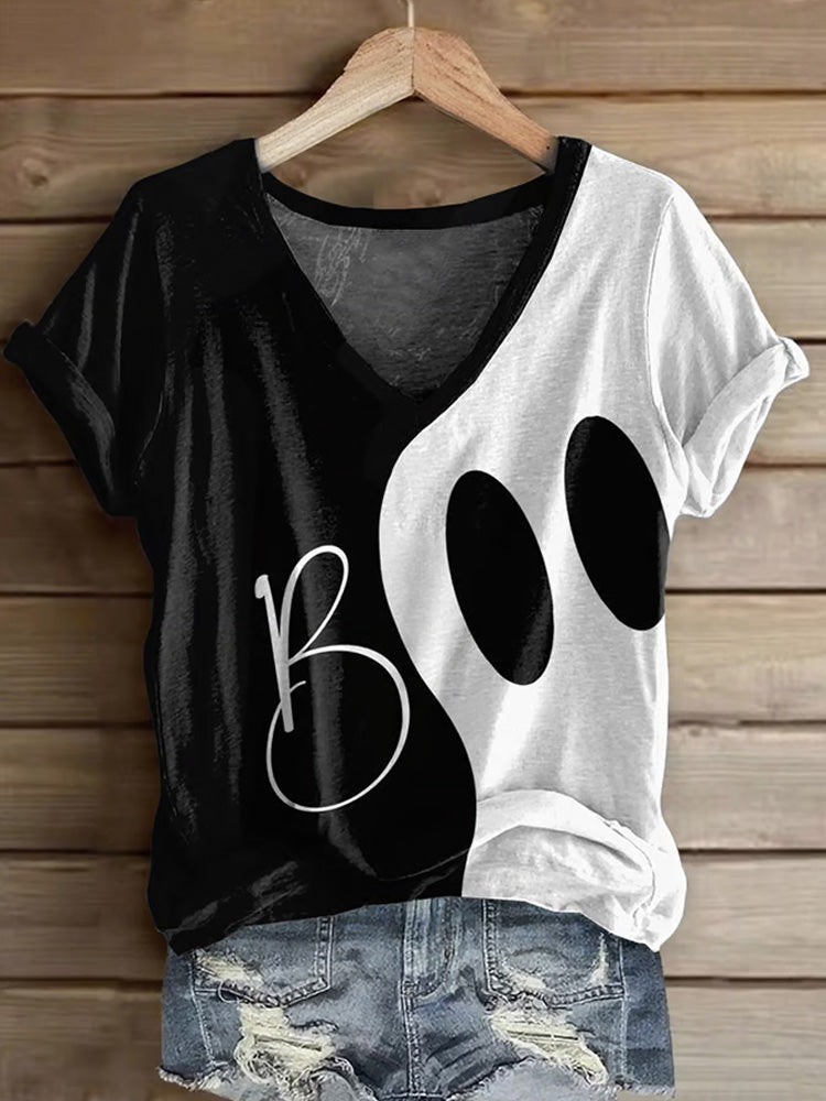 Women's Halloween Boo Print T-shirthirt artswardrobe