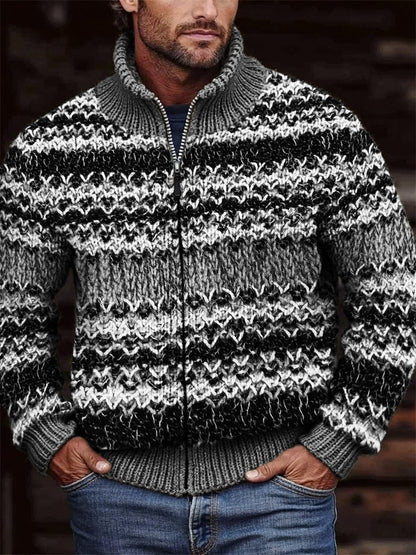 Men's Retro Chunky Crochet Cozy Full Zip Cardigan elevenforest