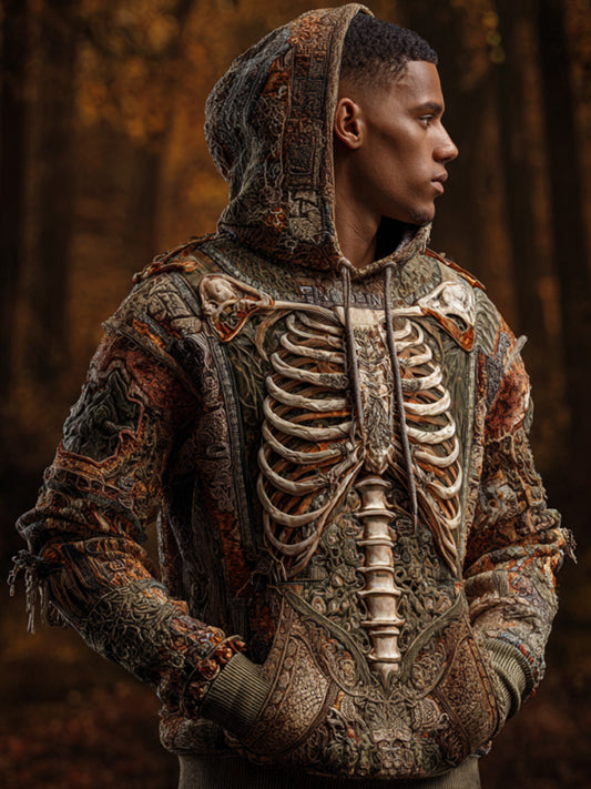 Vintage Halloween Bone And Floral Art Hooded Sweater artswardrobe