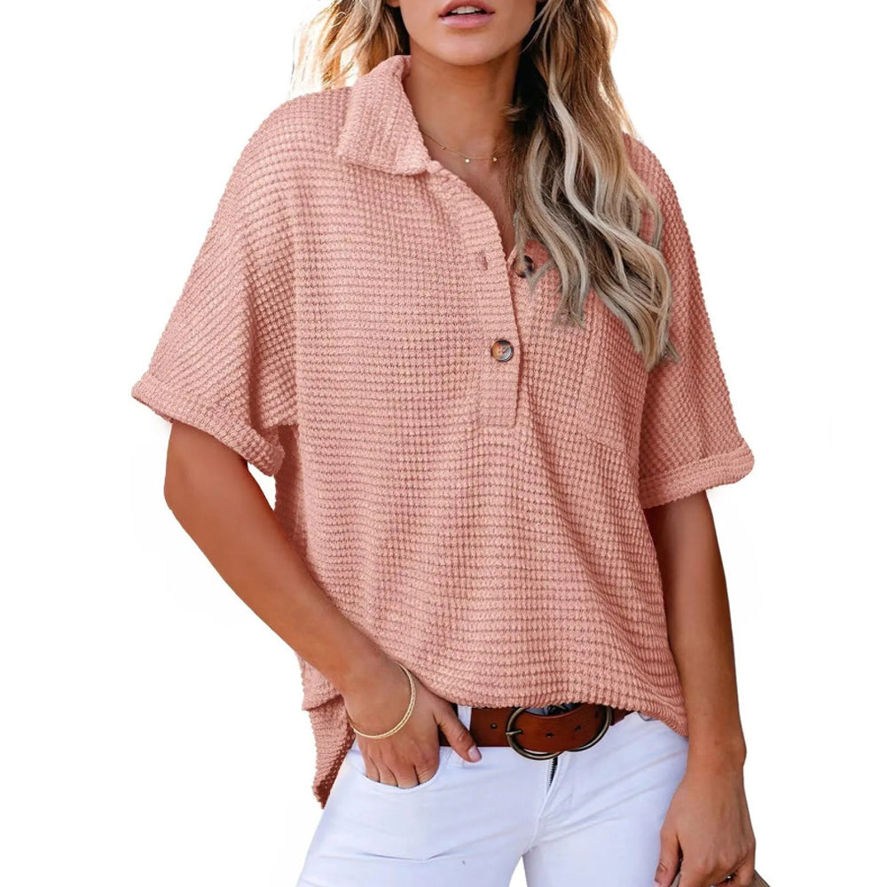 Comstylish Women's Waffle Knit Short Sleeve Tunic Henley Shirts