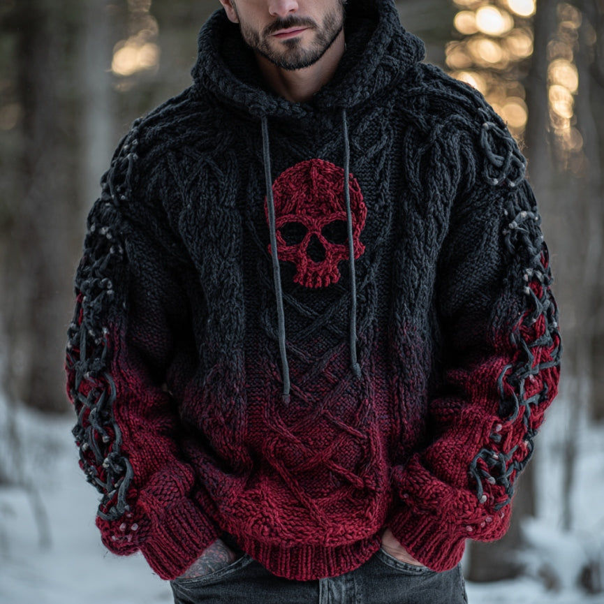 Men's Halloween Celtic Skull Gradient Art Knitted Cozy Hooded Sweater artswardrobe