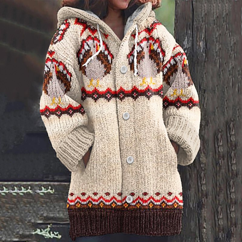 Vintage Thanksgiving Turkey Knitted Floral Sweater Cardigan elevenforest