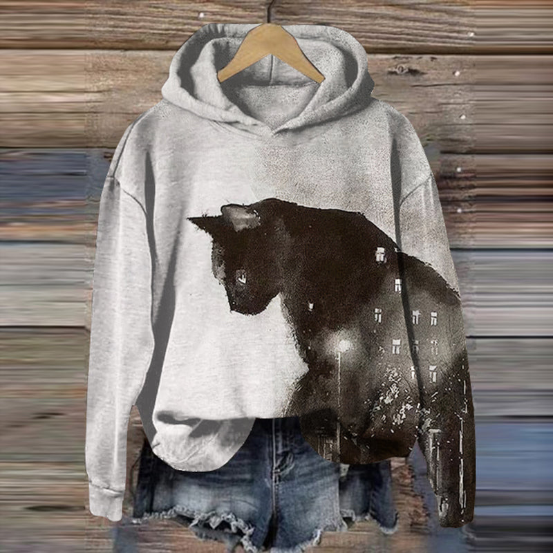 Ink And Wash Cat Art Print Casual Hoodie elevenforest