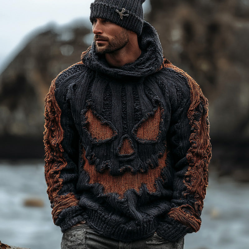 Men's Vintage Halloween Ghost Face Embroidered Hooded Sweater artswardrobe