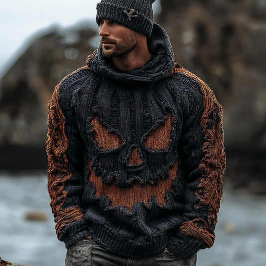 Men's Vintage Halloween Ghost Face Embroidered Hooded Sweater artswardrobe