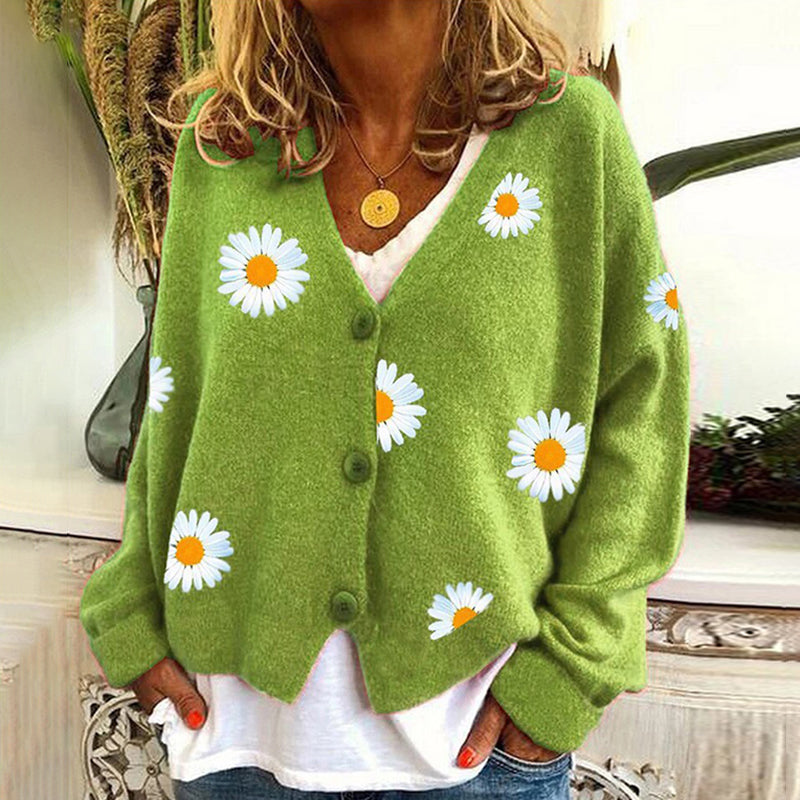 Vintage Single-Breasted Daisy Jacquard Sweater Cardigan elevenforest