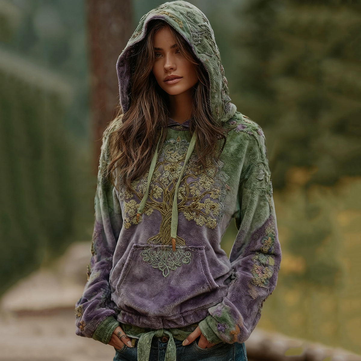 Comstylish Women's Vintage Viking Tree Of Life Pattern Plush Cozy Hoodie