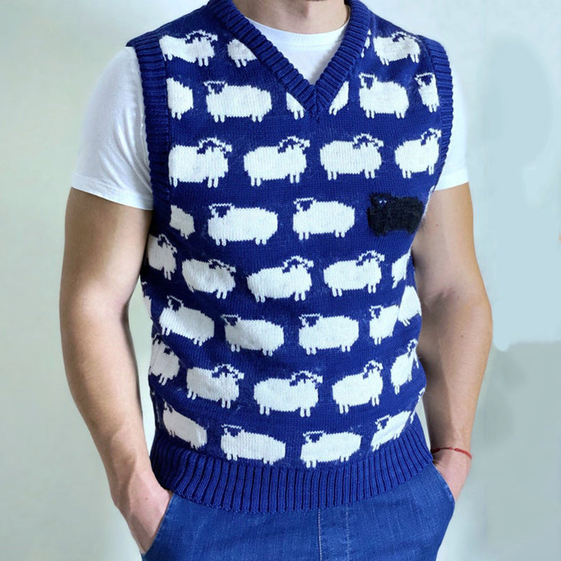 Vintage Country Farm Sheep Knitted Vest Sweater elevenforest