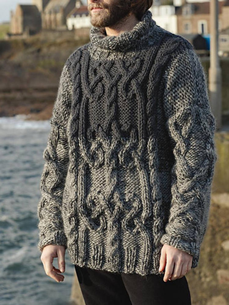 Chunky Knit Floral Pattern Men's Aran Sweater artswardrobe