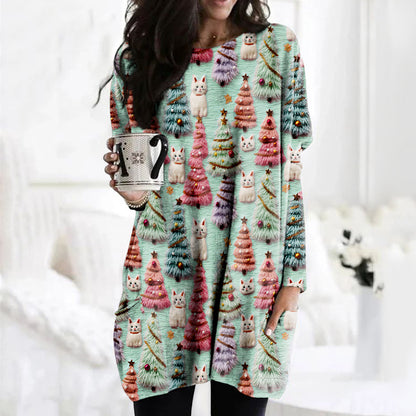 Christmas Tree Cute Cat 3D Print Tunic elevenforest