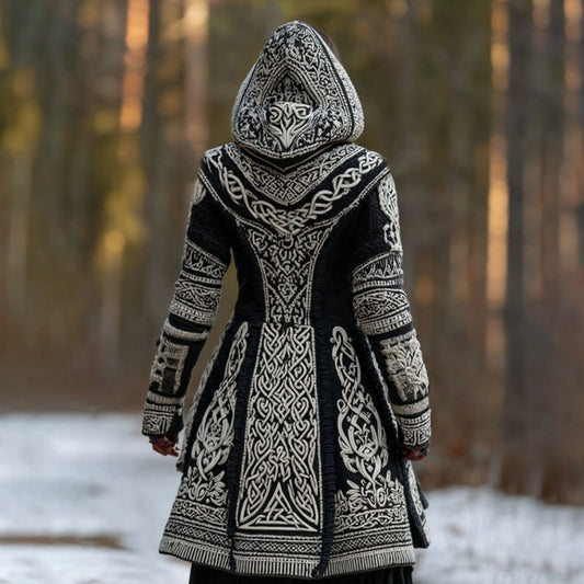 Women's Vintage Viking Celtic Color Block Knit Cozy Long Sweater Jacket artswardrobe
