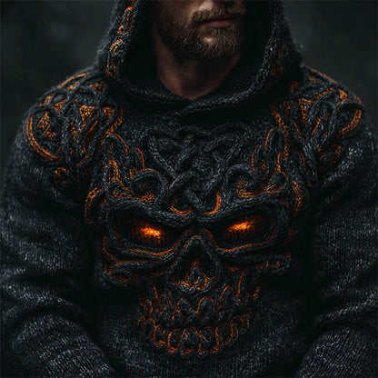 Men's Halloween Skull Celtic Knot Chunky Cozy Knit Hooded Sweater artswardrobe