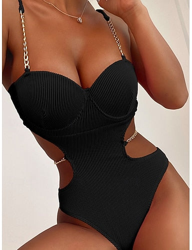 Swimwear Bikini 2 Piece Cheeky Swimsuit Backless Slim Vacation Beach Wear Color V Neck Sleeveless Bathing Suits