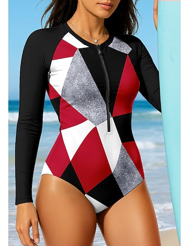 Standard Regular Rash Guard Geometry Upf50+ Uv Protection Quick Dry Long Sleeve Bodysuit Swim Shirt Surfing Canoeing Beach Summer