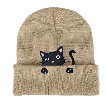 Cat Embroidery Cute Cat Knitted Hat elevenforest