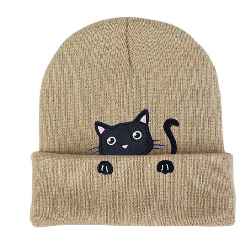 Comstylish Cat Embroidery Cute Cat Knitted Hat