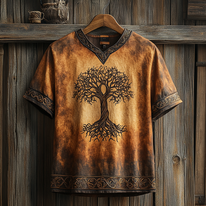 Men's Viking Celtic Knot Art Linen V-neck T Shirt artswardrobe