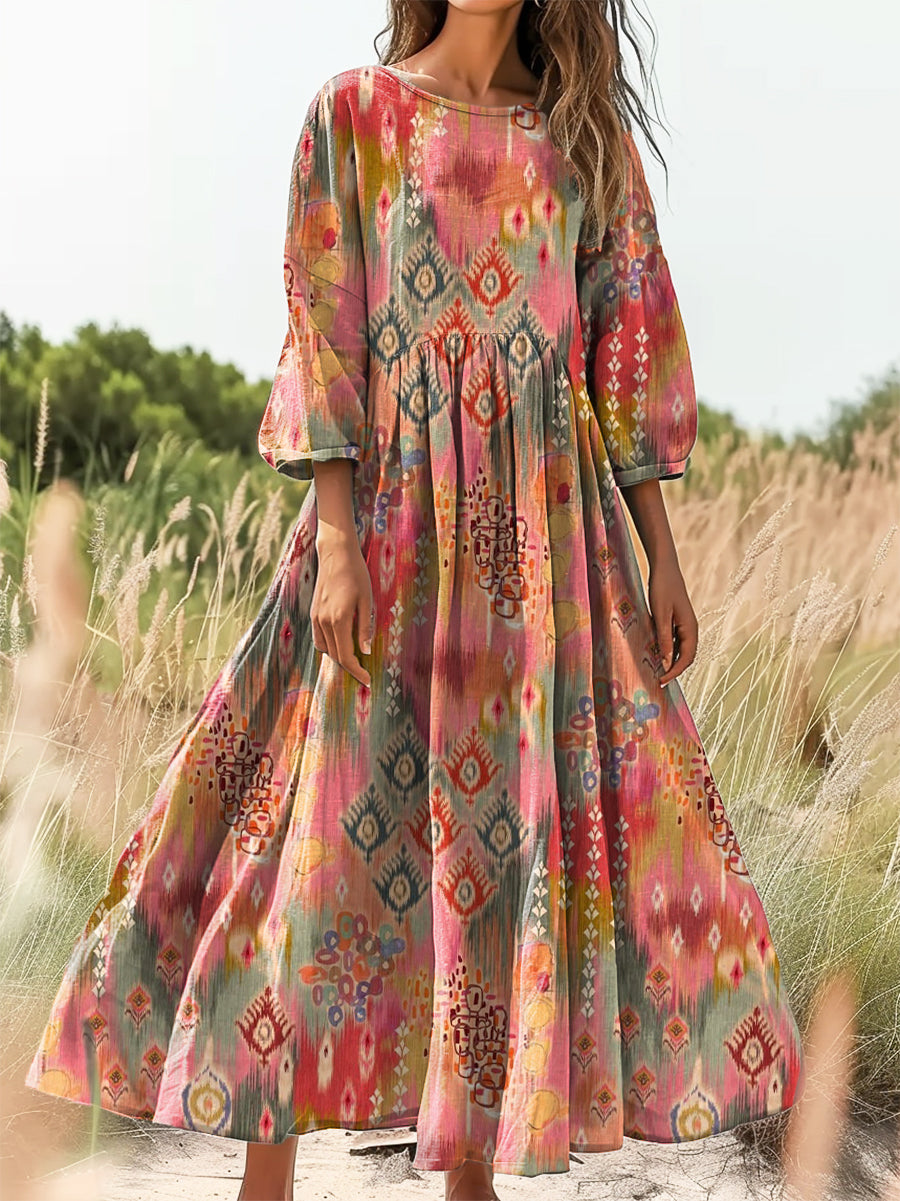 Women's Art Painting Hippie Print Long Sleeve Dress