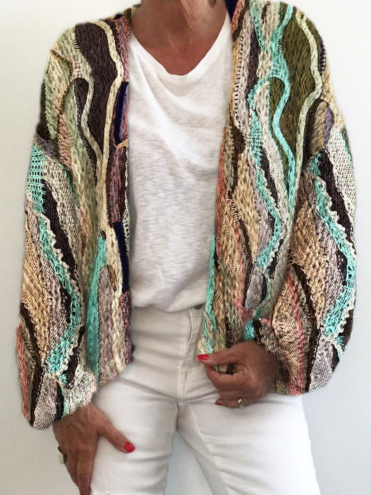 Women's Irregular Striped Knit Sweater Cardigan elevenforest