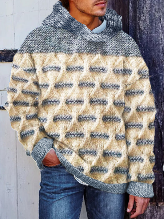 Men's Retro Sailor Cross Jacquard Chunky Hooded Sweater elevenforest