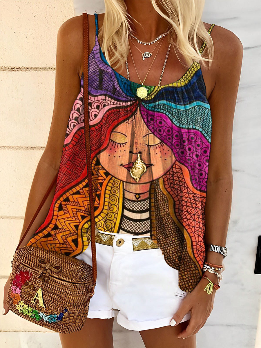 Color Hair Girl Women's Print Tank Top