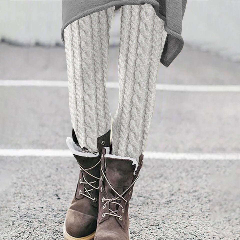 RETRO Pure Wool pattern Cozy Knit Leggings elevenforest