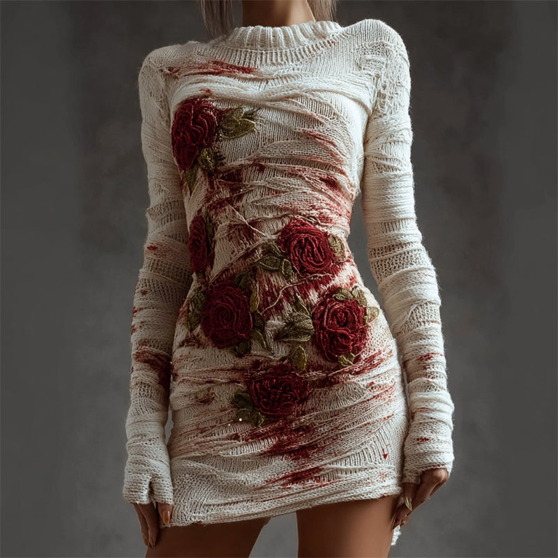 Halloween Bloody Roses & Bandages Slim Fit Sweater Dress artswardrobe