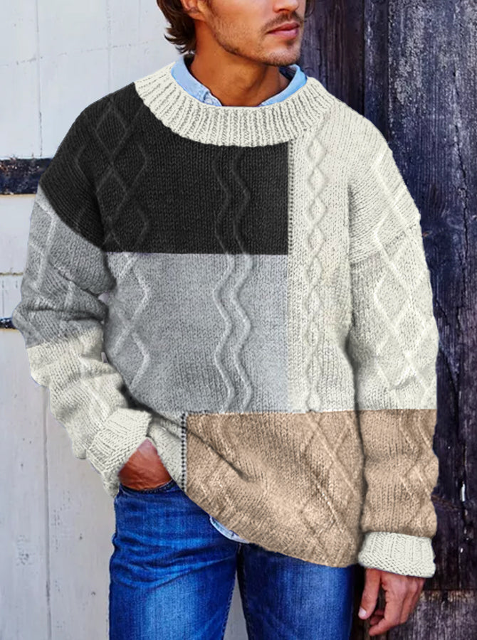 Vegan Mock Minimalist Knit Pullover Patchwork Warmth Knitted Jacquard Unisex Sweater elevenforest