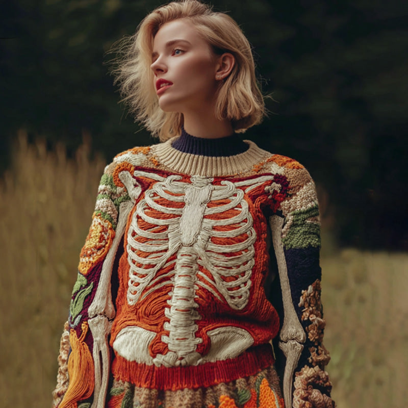 Vintage Halloween Human Anatomy Art Sense Thick Needle Round Neck Sweater artswardrobe