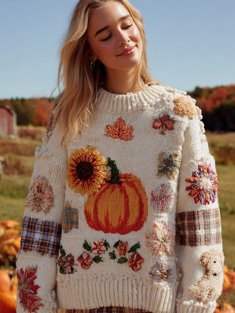 Women's Autumn/winter Thanksgiving Round Neck Warmth-giving Knit Sweater artswardrobe