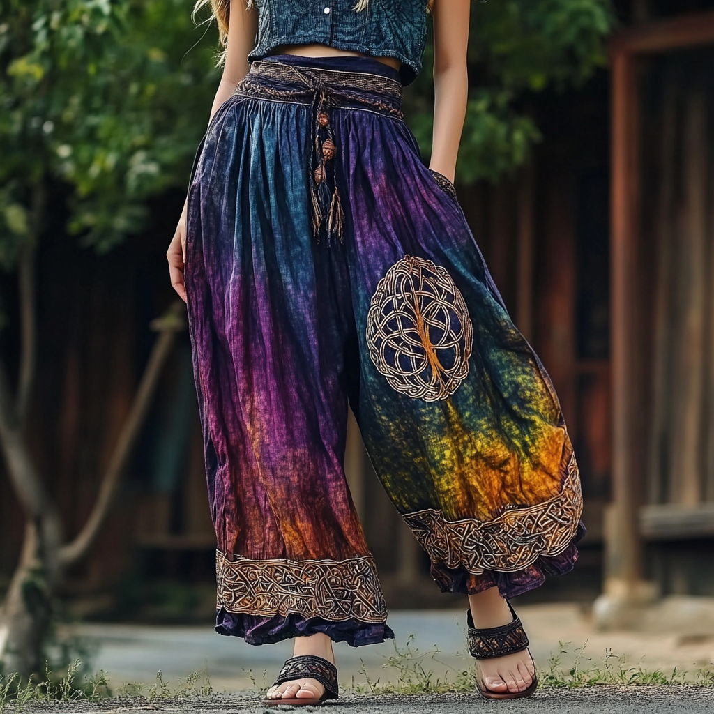 Women's Rainbow Gradient Celtic Knot Linen Blend Pants artswardrobe