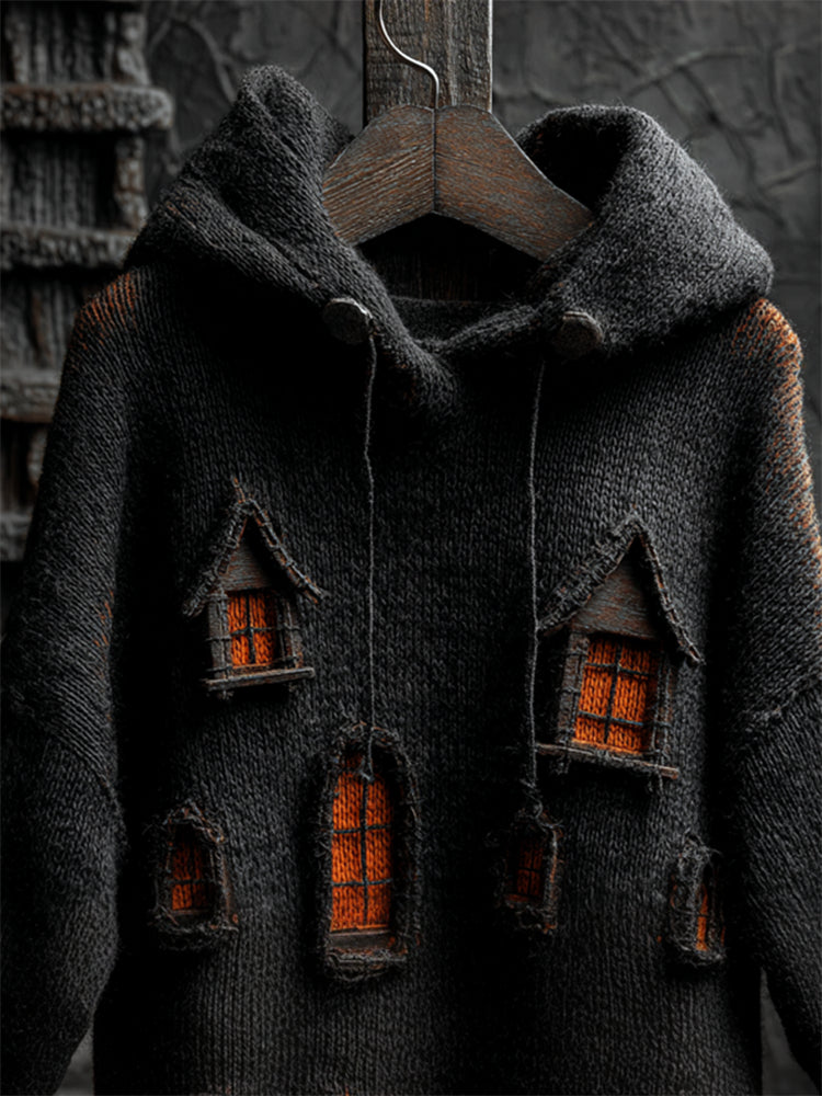 Halloween Dark Castle Inspired Hooded Cozy Knit Sweater elevenforest