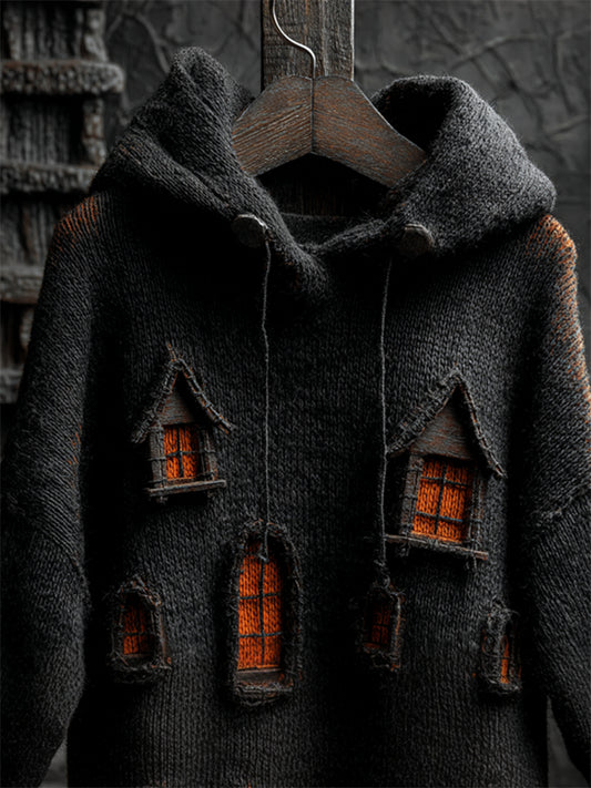 Halloween Dark Castle Inspired Hooded Cozy Knit Sweater elevenforest
