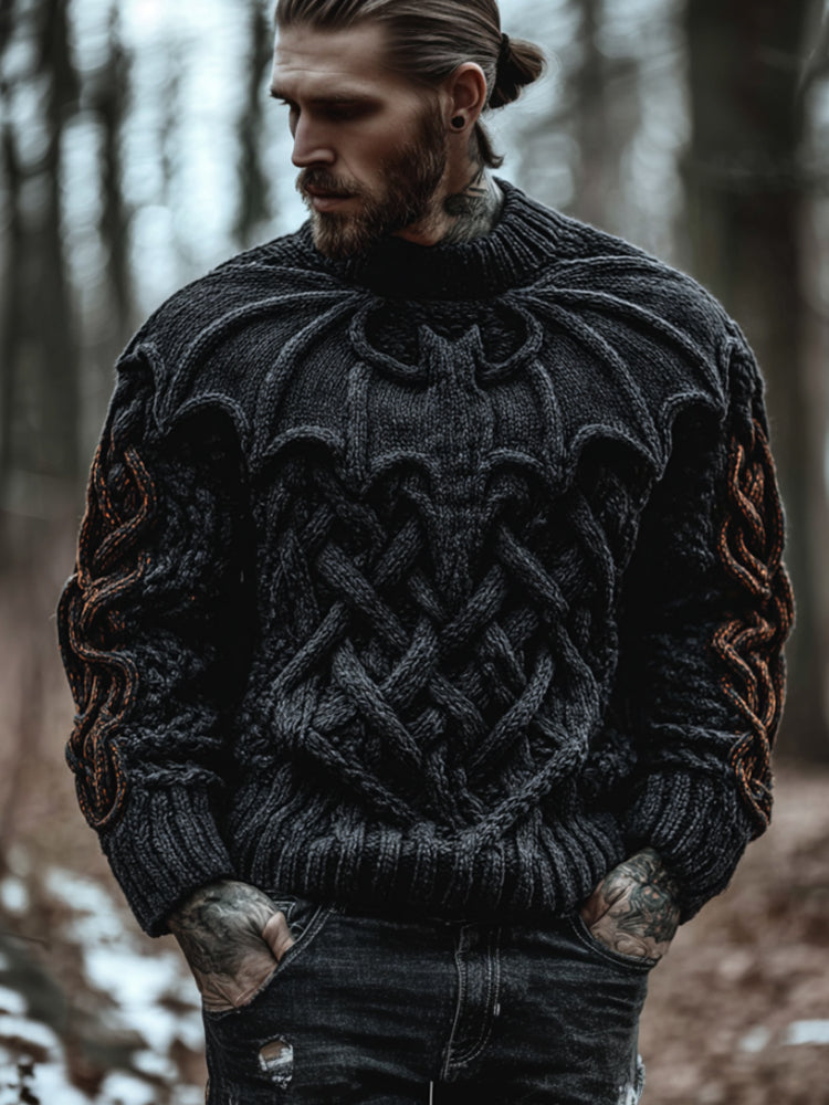 Men's Halloween 3d Embroidered Bat Dark Wind God Secret Thick Needle Sweater artswardrobe