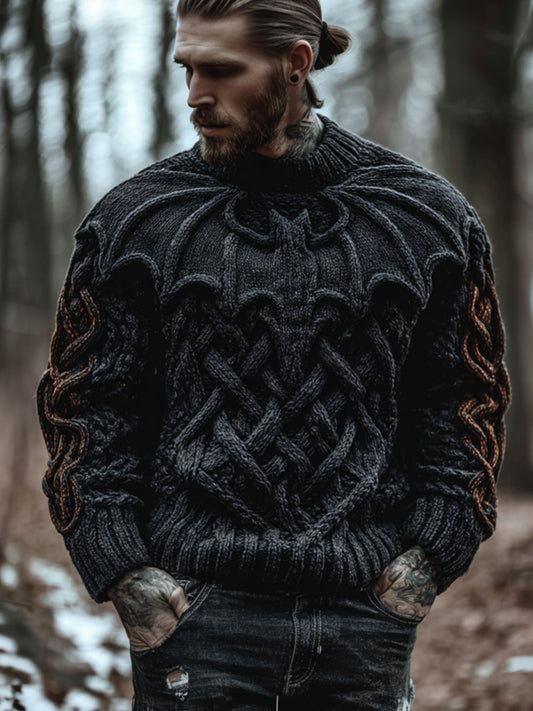 Men's Halloween 3d Embroidered Bat Dark Wind God Secret Thick Needle Sweater artswardrobe