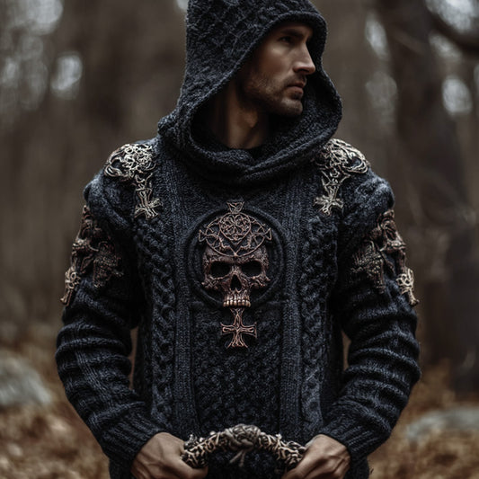 Men's Halloween Metal Skull Cross Sweater artswardrobe