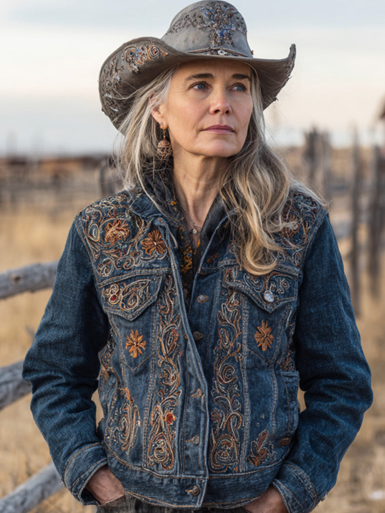 Women's Retro Casual Western Denim Top Jacket artswardrobe