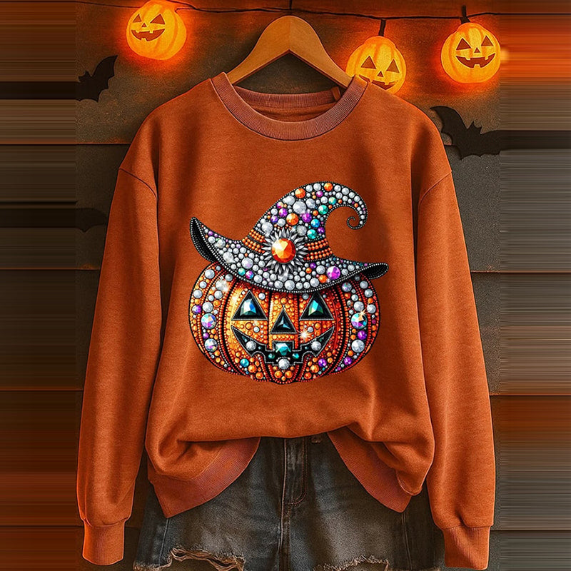 Women's Halloween Pumpkin Crew Neck Long Sleeve Sweatshirt artswardrobe
