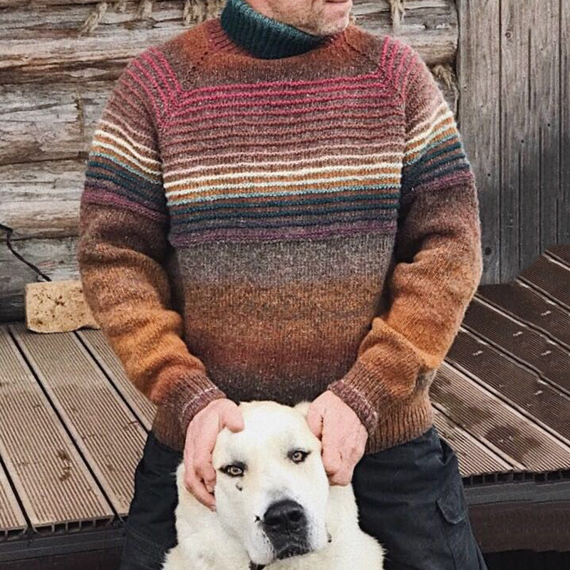 Men's Vintage Gradient Knitted Turtleneck Sweater elevenforest