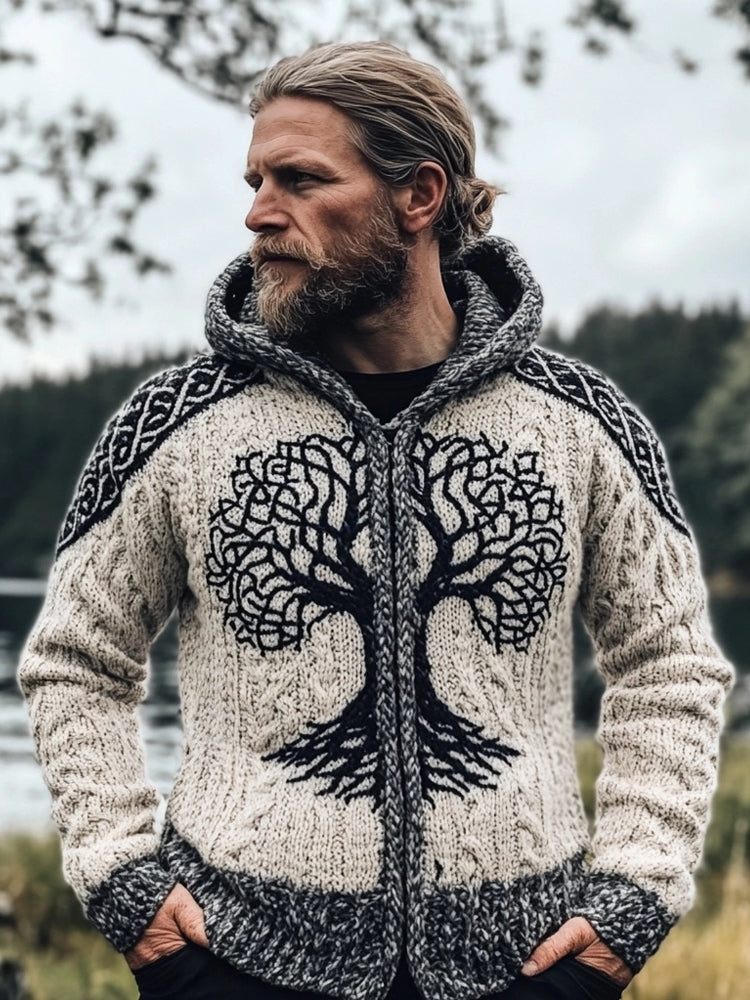 Men's Viking Tree Of Life Inspired Celtic Chunky Cardigan artswardrobe
