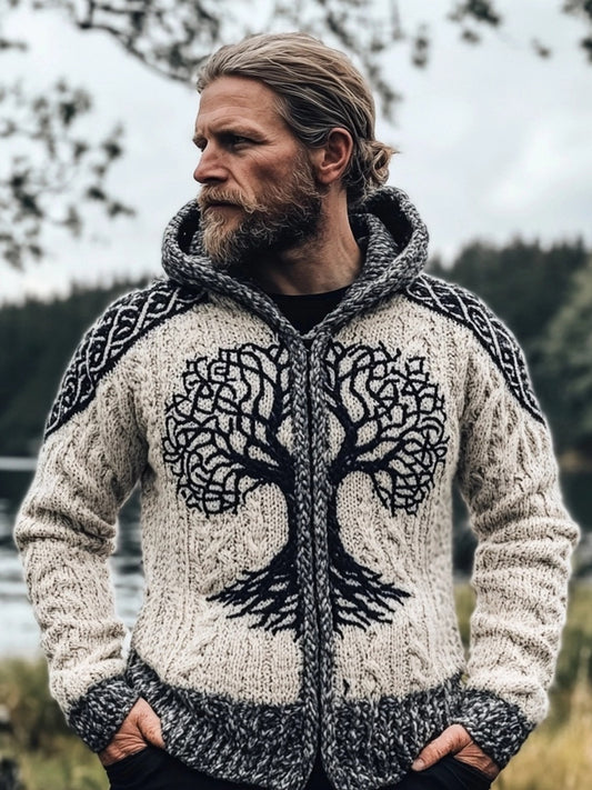 Men's Viking Tree Of Life Inspired Celtic Chunky Cardigan artswardrobe