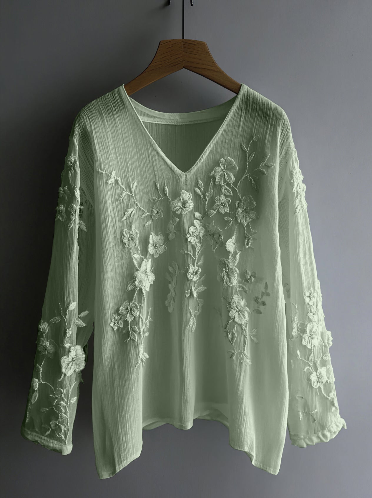 Vintage Floral Lace Embroidered Comfy Long Sleeve Tunic artswardrobe