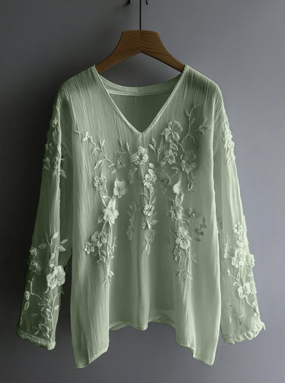 Vintage Floral Lace Embroidered Comfy Long Sleeve Tunic artswardrobe