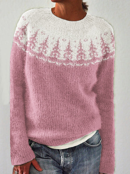 Christmas Trees Yoke Contrast Color Cozy Knit Isle Sweater artswardrobe