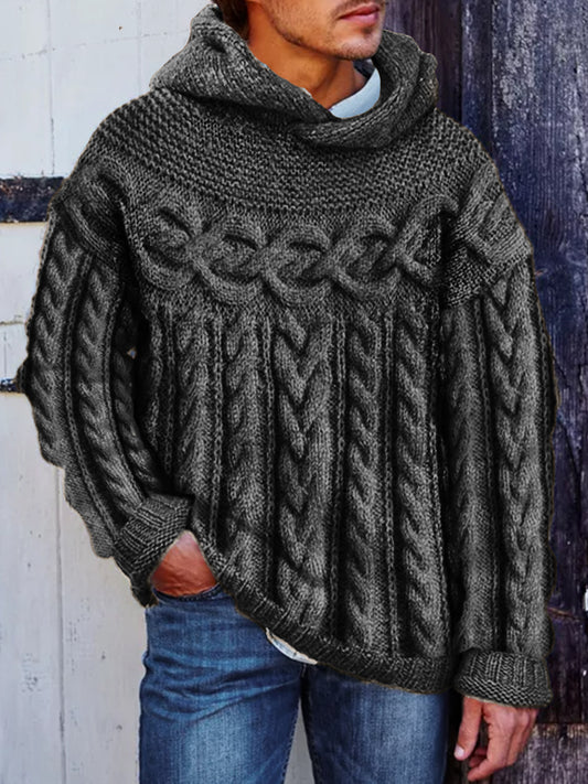 Men's Retro Celtic Jacquard Cozy Hooded Sweater elevenforest
